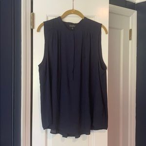 Blue sleeveless button front blouse sheer